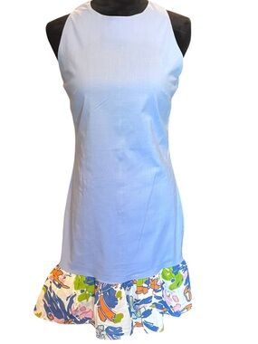 NWT CK Bradley Light Blue Sleeveless Dress, Medium, Ruffle Print Hem GirlCore